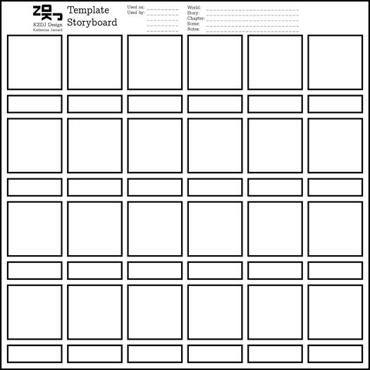 A template for creating a storyboard. Contains 24 panels with space below for notes in a 6 by 4 arrangement.