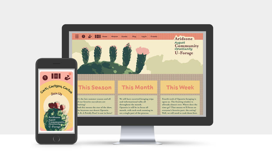 A pretend event created for a school project. A mockup of the landing page of a website on both desktop and mobile.