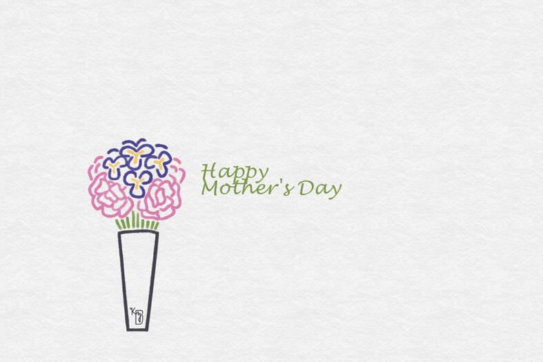 A Mother's day card styled to look like rough paper, featuring a bouquet of iris flowers.