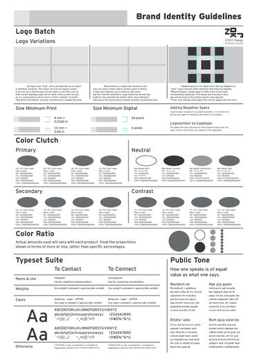 A template for creating a shorthand for a brand's identity guidelines, on a single A3 sized page.