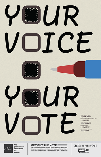 A poster created in class for AIGA's GET OUT THE VOTE civic engagement initiative, part of Design for Democracy.
