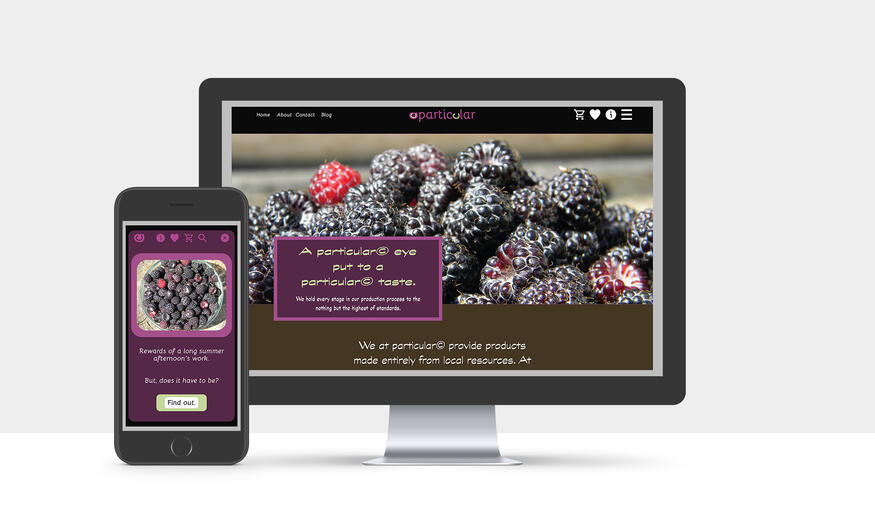 A pretend shop created for a school project. A mockup of the landing page of a website on both desktop and mobile.